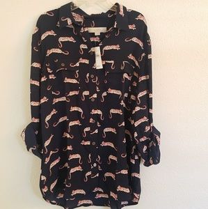 NWT LOFT Button-Up Blouse Cheetah Print